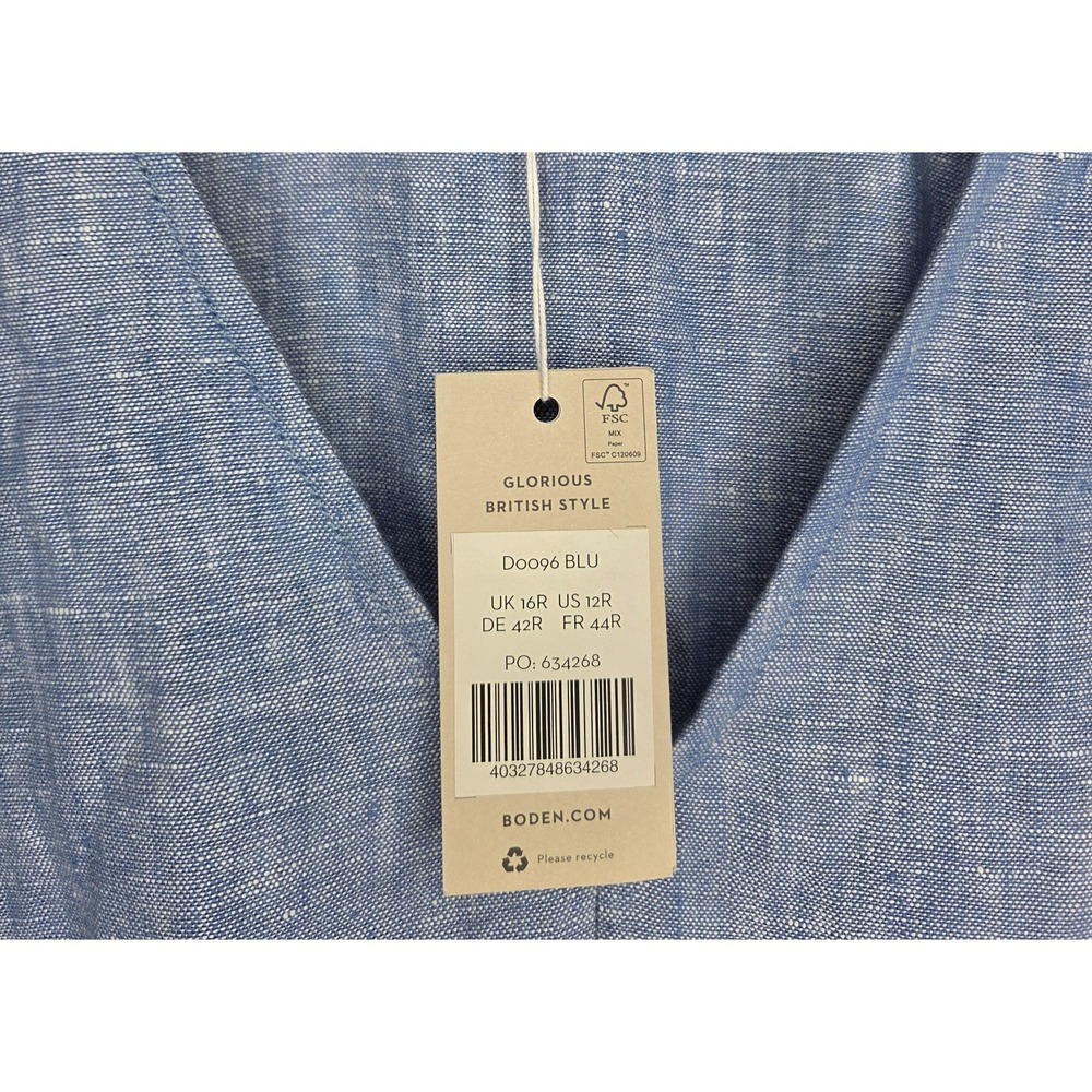 *NEW w/Tags Boden 100% Linen Dress Bohemian Resort USA Boho Blue Size 12R Beach - Picture 4 of 10